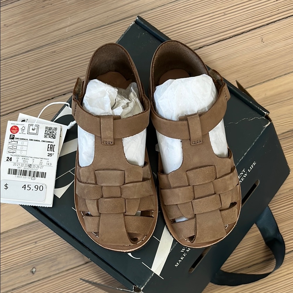 ZARA Boys Brown Leather Sandals size 24